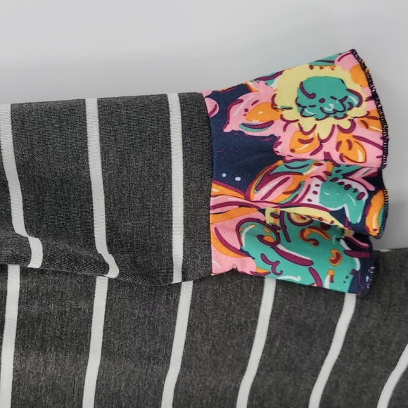 Simply Sothern Dress Pineapple Striped Print Ruffle Hem & Sleeves Relaxed Fit - Picture 5 of 9